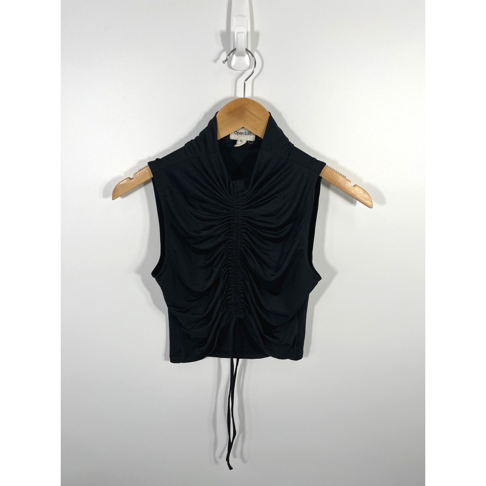 Y2K Womens Ruched Crop Top XS Black Stretch Dark Fairy Grunge Whimsigoth Concert